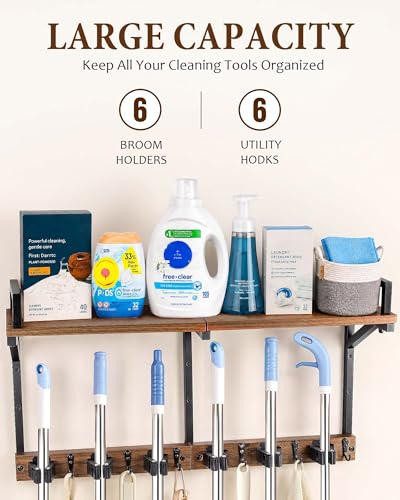 Lorbro Broom Holder Wall Mount with Cleaning Supplies - Image 4