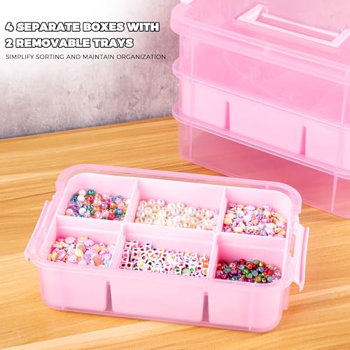 Art Supply Storage Organizer, 4-Tier 10 Qt Box, 2 Trays, Pink - Image 5