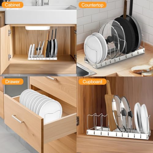 FLSEPAMB Lid Organizer Pot Lid Organizer 10-Tier Pot Lid Rack - Image 4
