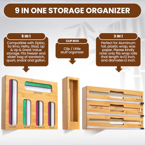 9 in 1 Bamboo Kitchen Drawer Storage Bag Organizer with Cutter - Image 4