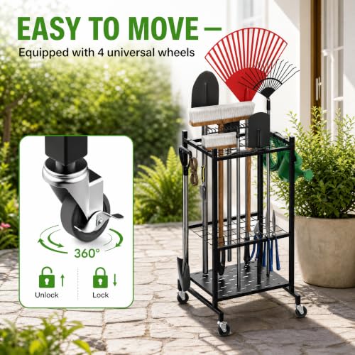 Garden Tool Organizer with Wheels, Garage Tool Organizer - Image 5