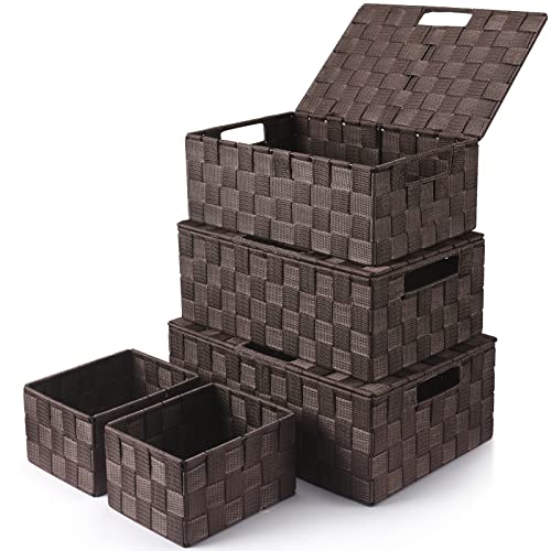 Storage Baskets with Lids: 5 Pack Stackable Woven Storage Bins - Image 2