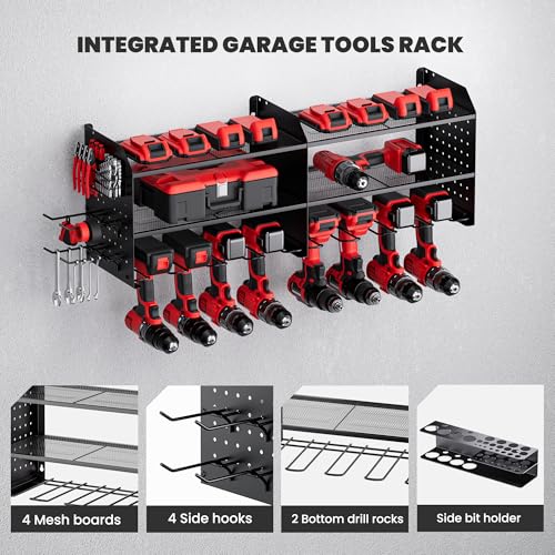 2-in-1 Power Tool Organizer Wall Mount, 3-Layer Tool Rack, Black - Image 4