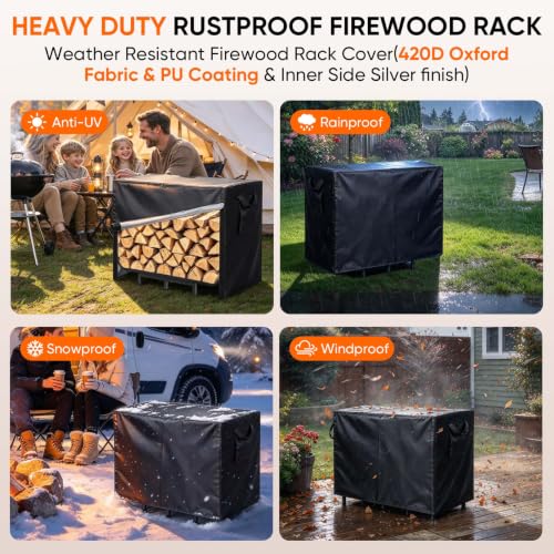 35” Firewood Rack Outdoor with Cover & Hooks, Heavy Duty - Image 5