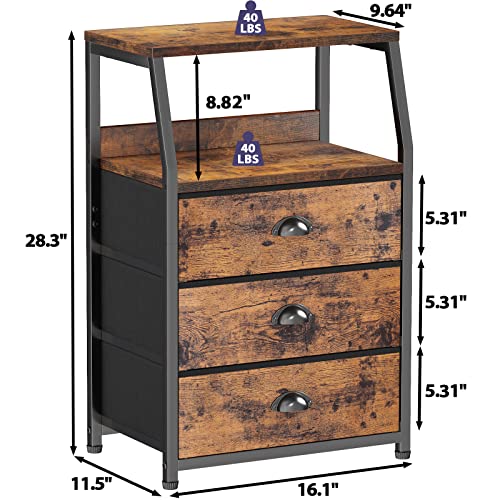 Nightstand with 3 Fabric Drawers, Small Bedroom Storage Cabinet - Image 4