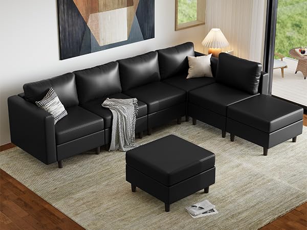 ABCASA Faux Leather Sectional, Modular Sectional Sofa - Image 1