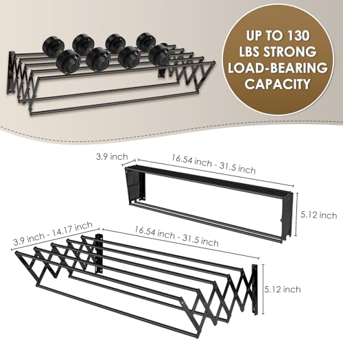 XL-31.5" Wall Clothes Drying Rack, Retractable Mounted Rack Black - Image 4