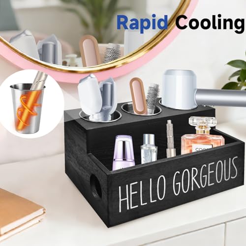 Wooden Hair Tool Organizer, Hair Dryer Holder with 3 Steel - Image 8