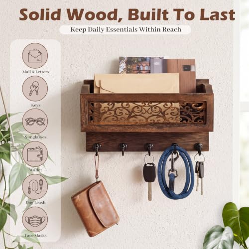 Novabright Wooden Key Rack Wall Mount with Mail Holder, 5 - Image 4