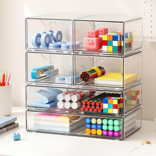 6 Pack Acrylic Stackable Storage Drawers & Boxes, Plastic - Image 5