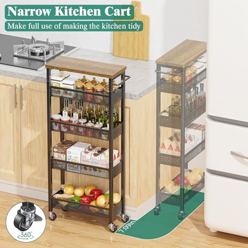 Giwil Slim Storage Cart 5 Tier Narrow Kitchen Rolling Cart - Image 3