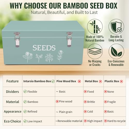 Large Bamboo Wood Seed Storage Organizer Box with Lid - Image 6