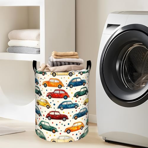 Colorful Cars Polka Dots Pattern Laundry Basket | Home Organization - Image 3