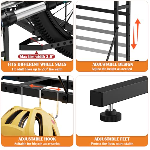 Vertical Bike Stand, Free Standing Bike Rack Garage with 6 Hooks - Image 5
