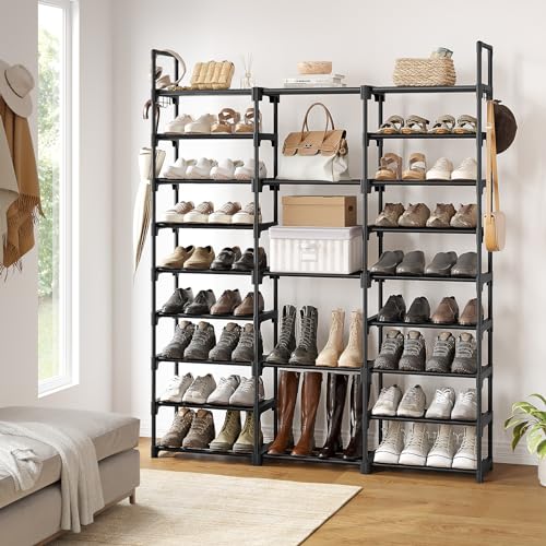 WOWLIVE 9 Tier 3-Column Shoe Rack, 50-55 Pairs Stackable Black - Image 3