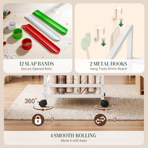 Wrapping Paper Storage with 4 Adjustable Rods, Gift Wrap - Image 7