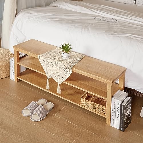 Natural Real Wood Shoe Rack Storage Bench, 11.81"x 45.7"x 16.54" - Image 5