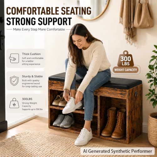 HOOBRO Shoe Storage Bench with Cushion, 32.3" Entryway Bench - Image 6