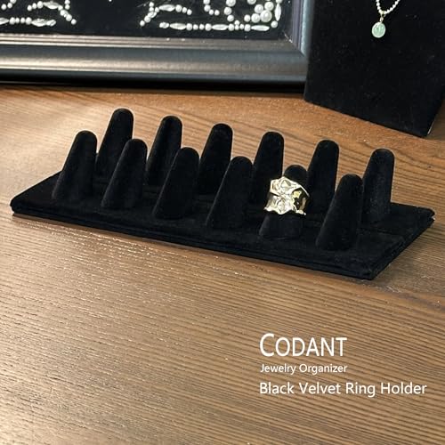 Ring Display, Black Velvet 12-Finger Ring Holder Stand - Image 4