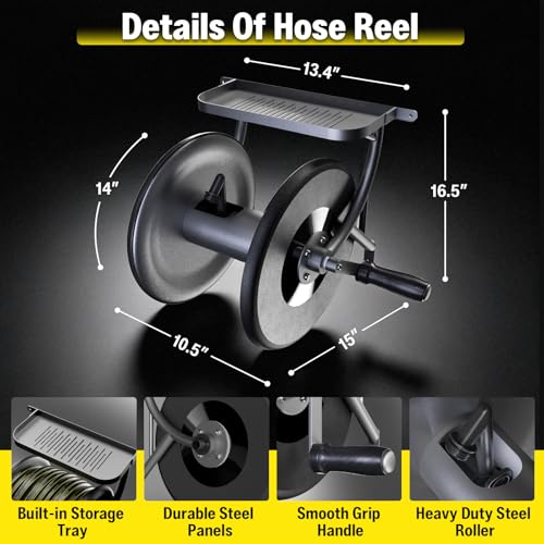 Heavy Duty Wall Mounted Garden Hose Reel, 130ft Rubber Hose 5ft - Image 3