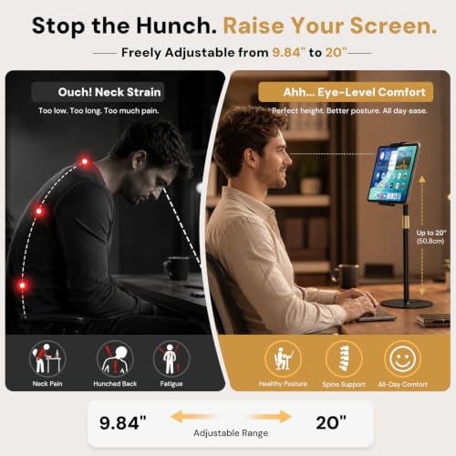 Tablet Stand for Desk, Height Adjustable 9.8-20" iPad Stand - Image 4