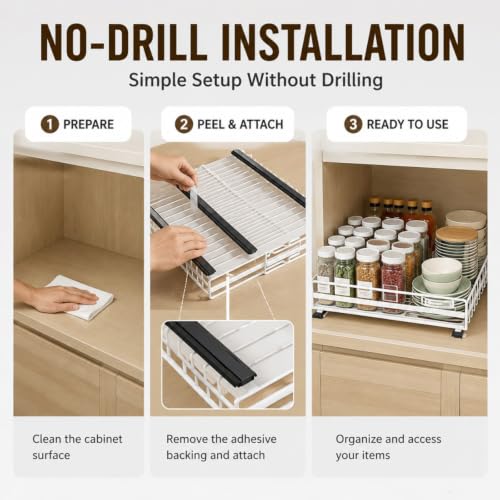 Pull Out Cabinet Organizer 12-20" W x 16" D, No Drill - Image 6