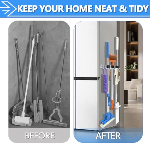 3-H Magnetic Broom Holder, 2 Pack, 3 Racks & 4 Hooks, Silver - Image 7