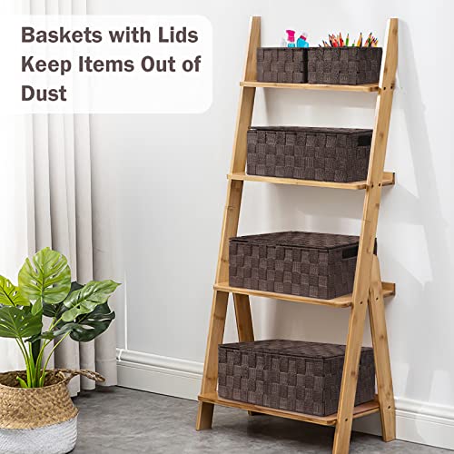 Storage Baskets with Lids: 5 Pack Stackable Woven Storage Bins - Image 4