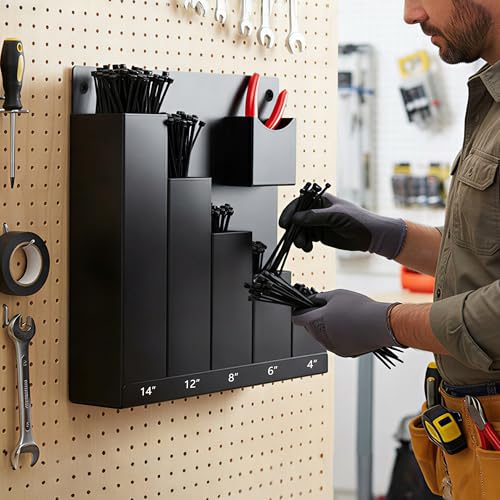 Cable Tie Holder with Cutter Pliers & 250 Zip Ties Wall Mount Zip - Image 6