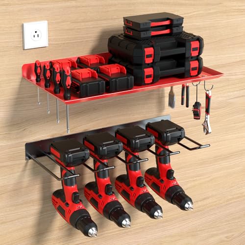 KSVO Wall Mount Power Tool Organizer, Heavy Duty Drill Rack, Red - Image 2