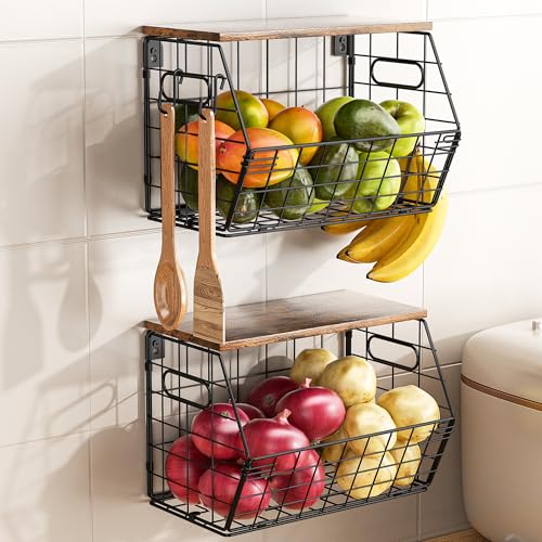 Delamu Stackable Metal Fruit Basket with Wood Lid 2 | All Products - Image 3