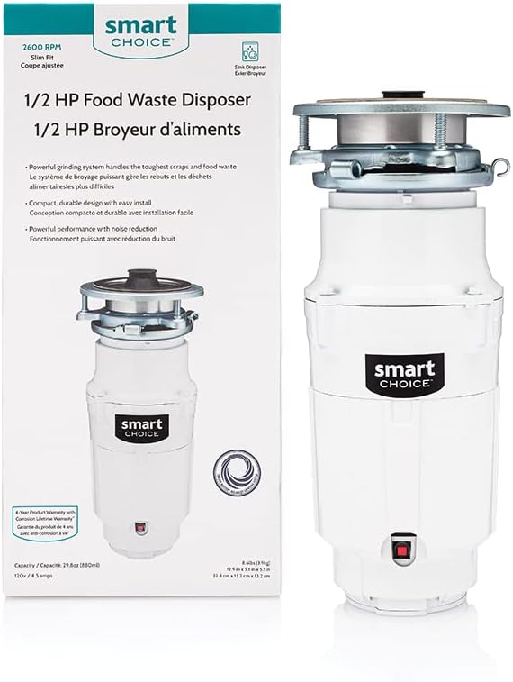 Smart Choice 1/2 HP Direct Wire Garbage Disposal for Kitchen Sinks, White | SC05DISPD1