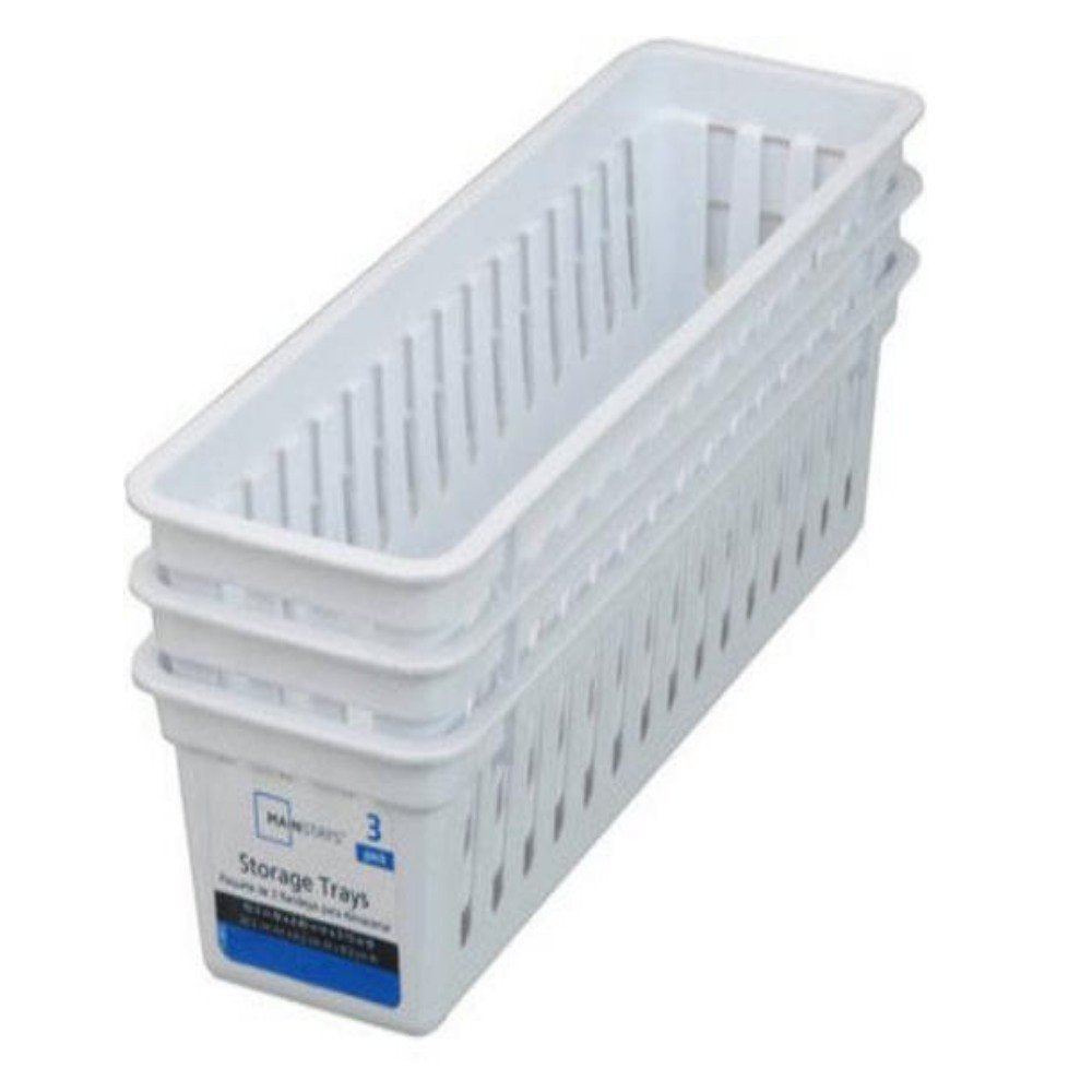 Slim Plastic kitchen Storage Organization Trays Baskets in White - Image 1