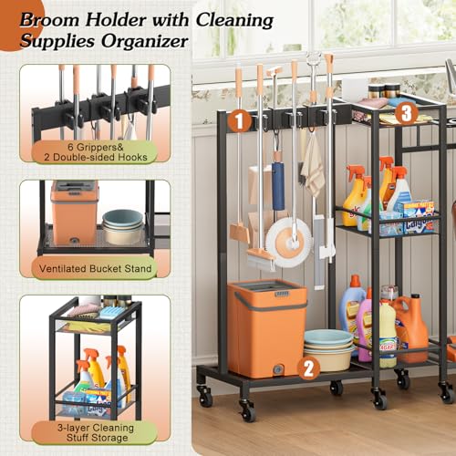Broom Holder with Cleaning Supplies Organizer, Broom Closet - Image 5