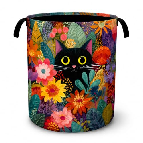 Black Cat Floral Laundry Basket Laundry Hamper | Home Organization - Image 2