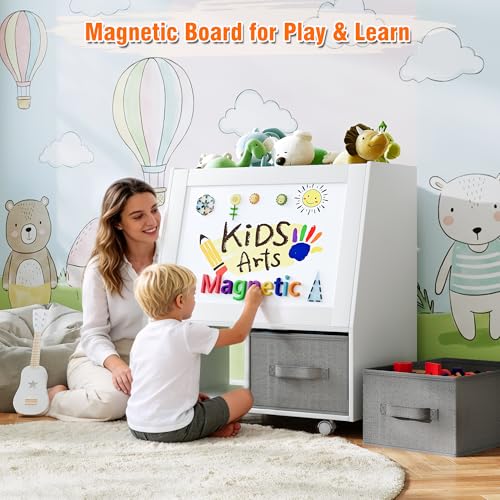 3-in-1 Wooden Toy Storage Organizer with Wheels, 2-Sided - Image 6