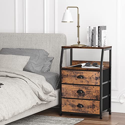 Nightstand with 3 Fabric Drawers, Small Bedroom Storage Cabinet - Image 3