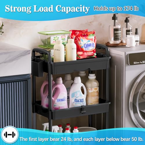 SUNALLY 3 Tier Rolling Cart with Drawer, Craft Storage Cart - Image 5