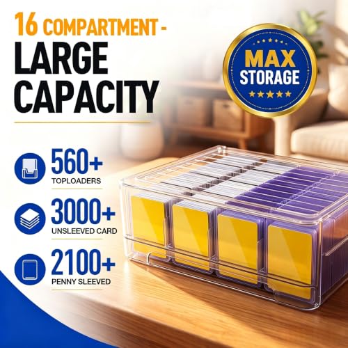 Trading Card Storage Box Fits Toploaders, 16-Compart | Pull Out Organi - Image 3