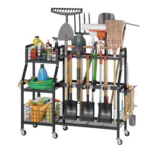 Heavy-Duty Garden Tool Organizer with 6 Wheels and 2 Baskets - Image 2