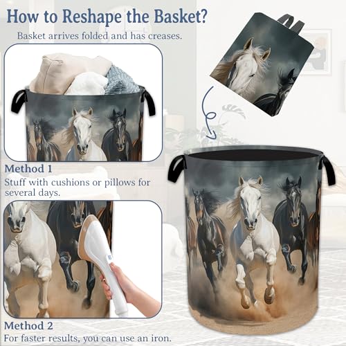 Running Horse Laundry Basket,Foldable Waterproof Oxford - Image 7