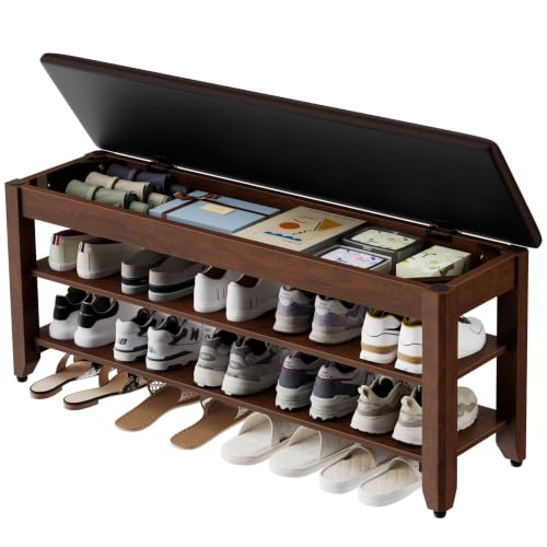 39.4" Wide Solid Wood Shoe Rack Bench with Flip-Top Storage - Image 2