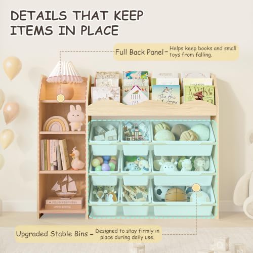 Toy Storage Organizer, Scalloped Bookshelf, 4 Toy Shelves, 9 Bins - Image 7