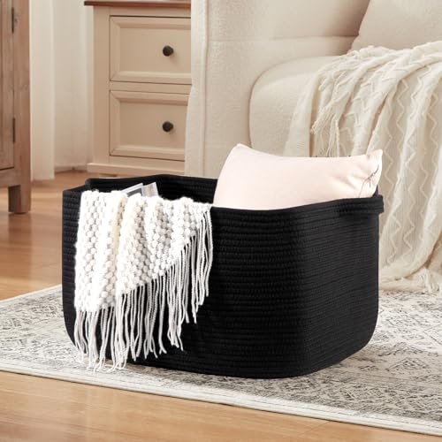OIASKET Large Blanket Basket, Black Blanket Storage Living Room - Image 5