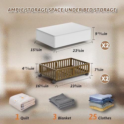 Bamboo Under Bed Storage Containers with Wheels, 2 Pack - Image 3