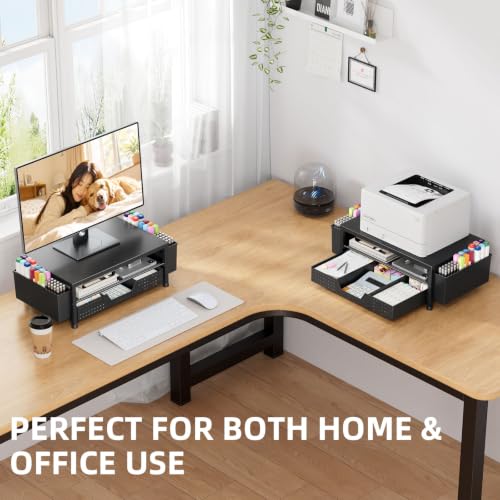 2-Tier Monitor Stand with Drawer, Metal Desk Riser, Black - Image 8