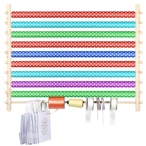 10 Tier Ribbon Holder Organizer Rack Wood Wrapping Paper Display - Image 5