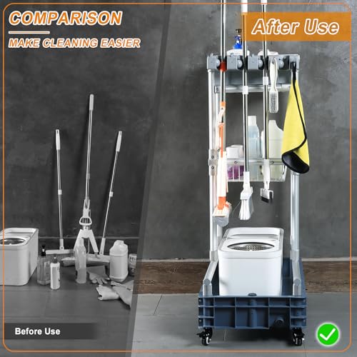 Rolling Cleaning Cart with Mop & Broom Organizer ， Convenient - Image 3