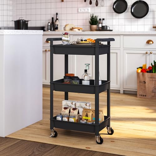 Steehoom 3-Tier Utility Rolling Cart with Cover Top Board, Mobile - Image 6