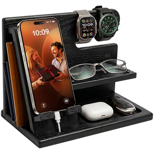 TESLYAR Wood Phone Docking Station for Men - Desktop - Image 2